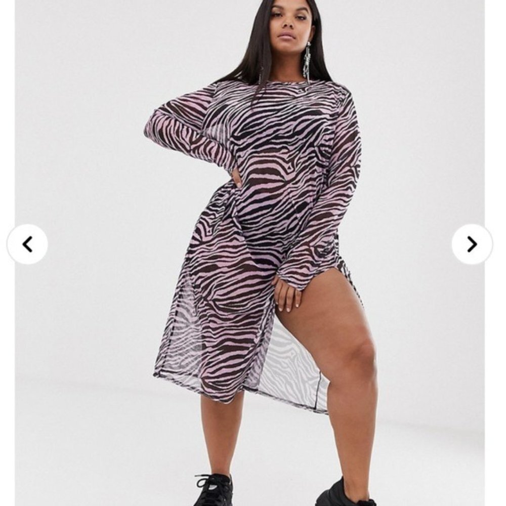 New Girl Order Curve long sleeve midi‎ dress in zebra mesh